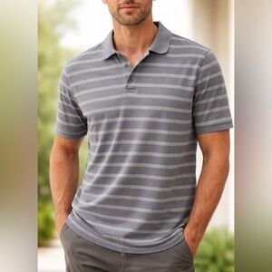 Men’s Gray Striped Polo Shirt by Jos A Bank